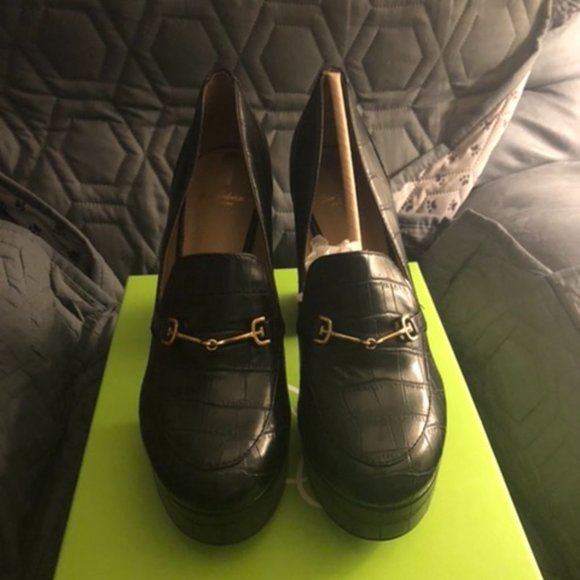 Sam Edleman New Aretha Black Croc Print Platform Shoes - Picture 1 of 3